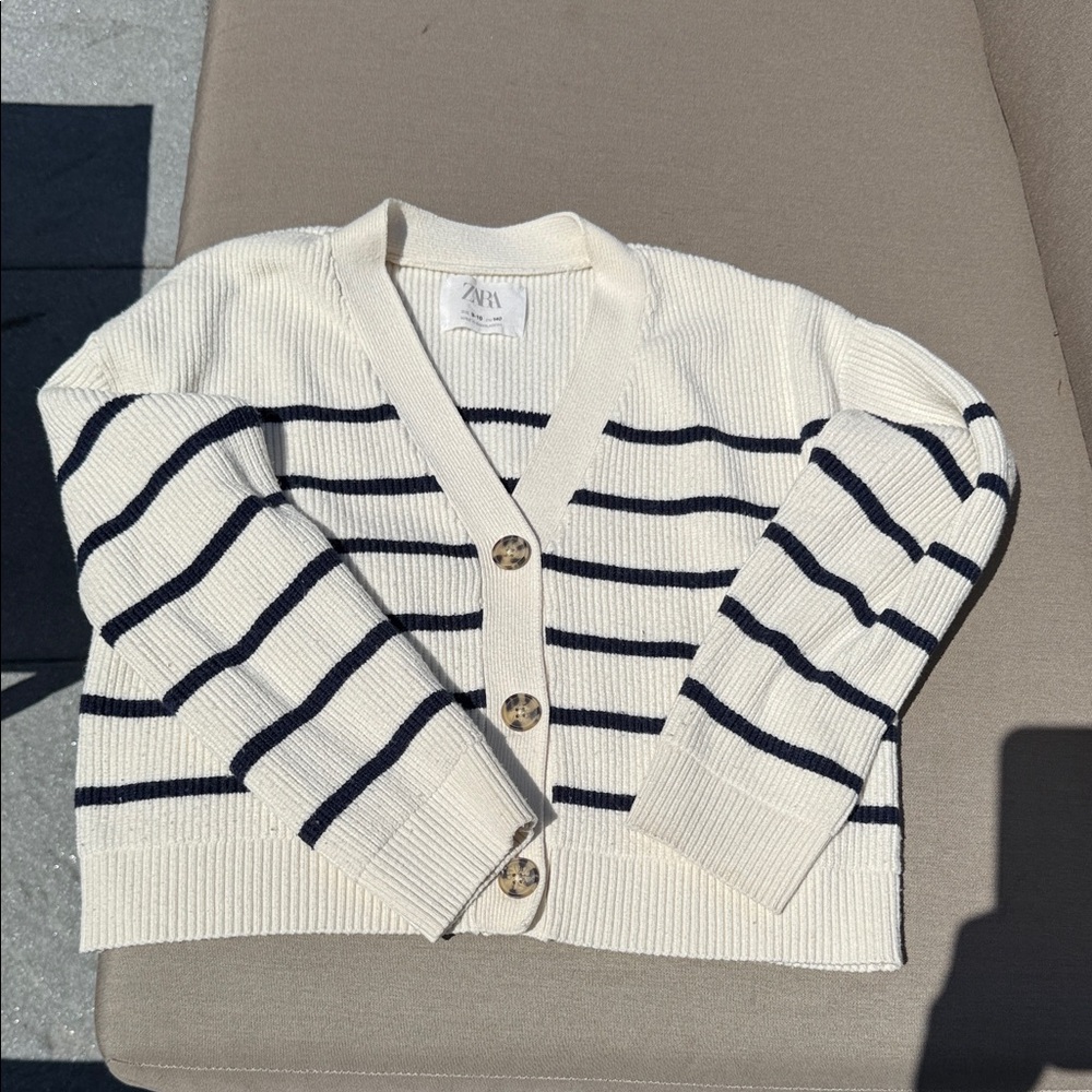 Zara Cream and Black Striped Cardigan